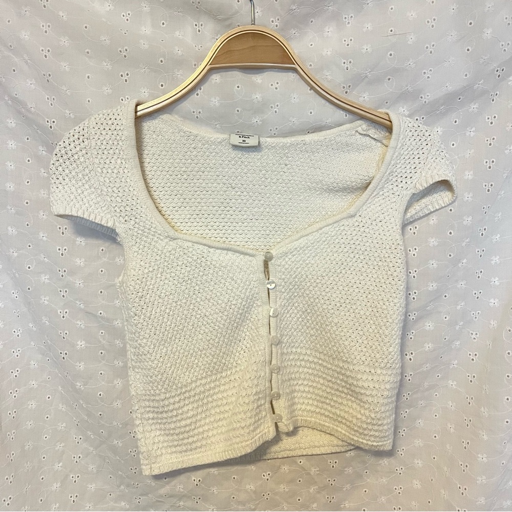Abercrombie & Fitch White Cap Sleeve Ribbed Crop Blouse